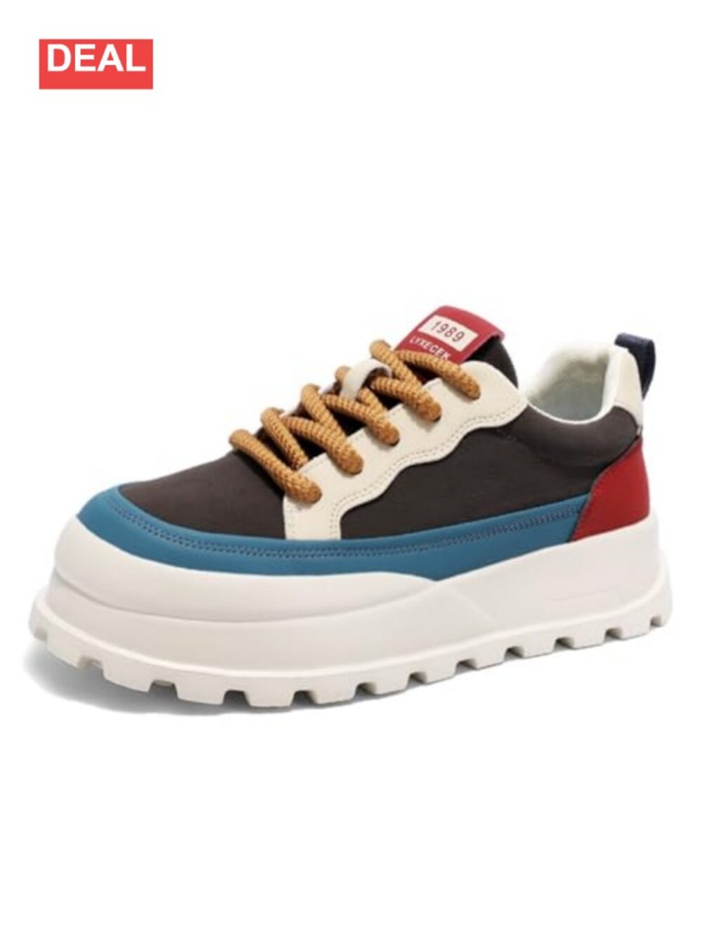 Men's Retro Platform Sneakers Leather Lace-Up Casual Running Shoes